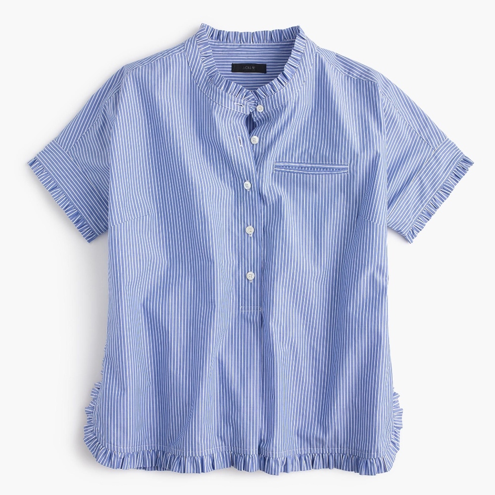 J crew Striped popover with ruffle trim